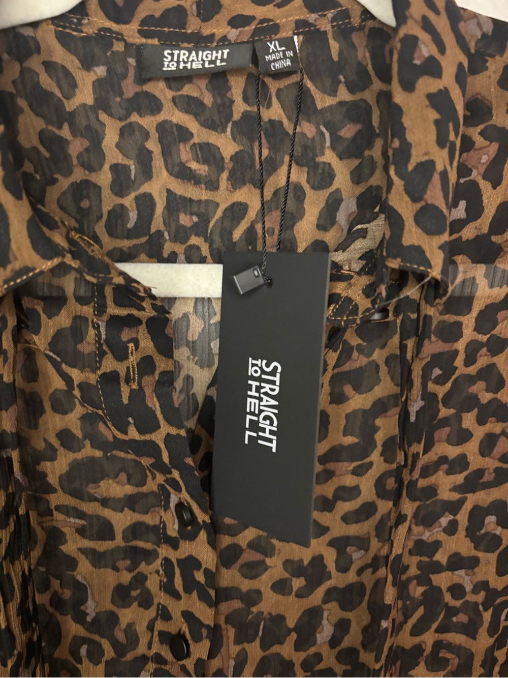 Straight to Hell - Leopard Print Top with Small Bow XL, NWT